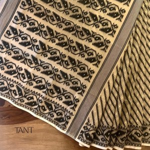 Beige Tant Saree With Black Jamdani Work