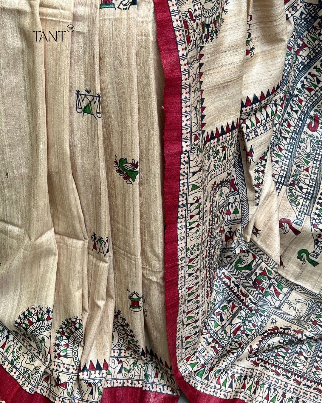 Earthy Beige & Maroon Gicha Silk Saree - Image 2