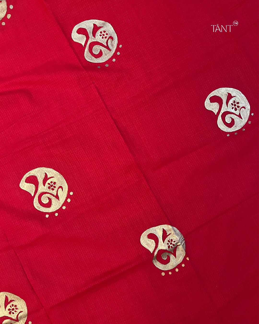 Gold Handpainted Red Khadi Dupatta - Image 3